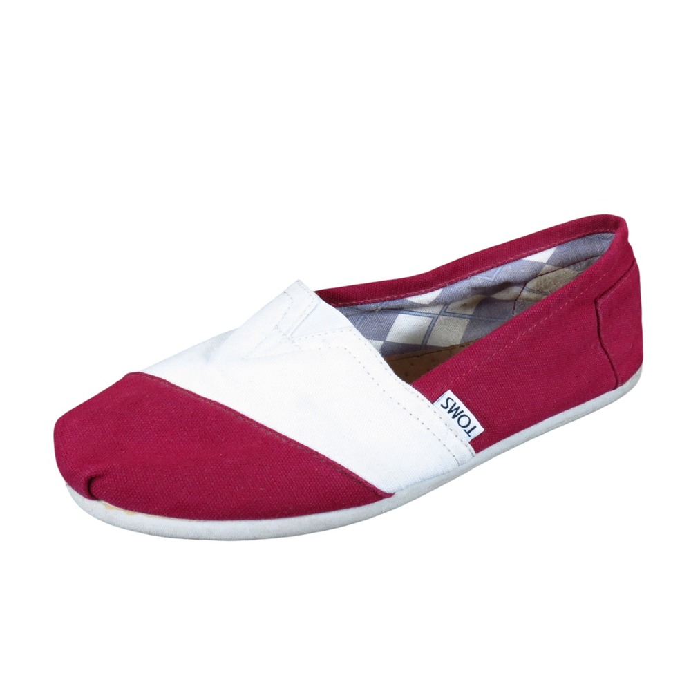 TOMS Alpargata Women Slip On Flat Size 9 Walking Travel Burgundy White Canvas